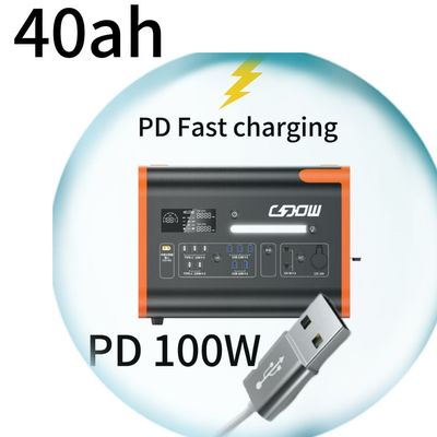 40ah Solar Generator Power Socket Plug 2200W Portable Camping Solar Power Station Orange Black