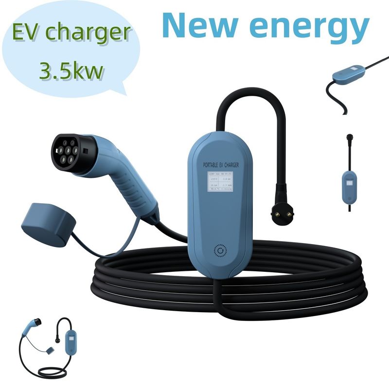 Blue Portable Ev Charging Station 3.5kw Mobile Ev Charger For Roadside Use
