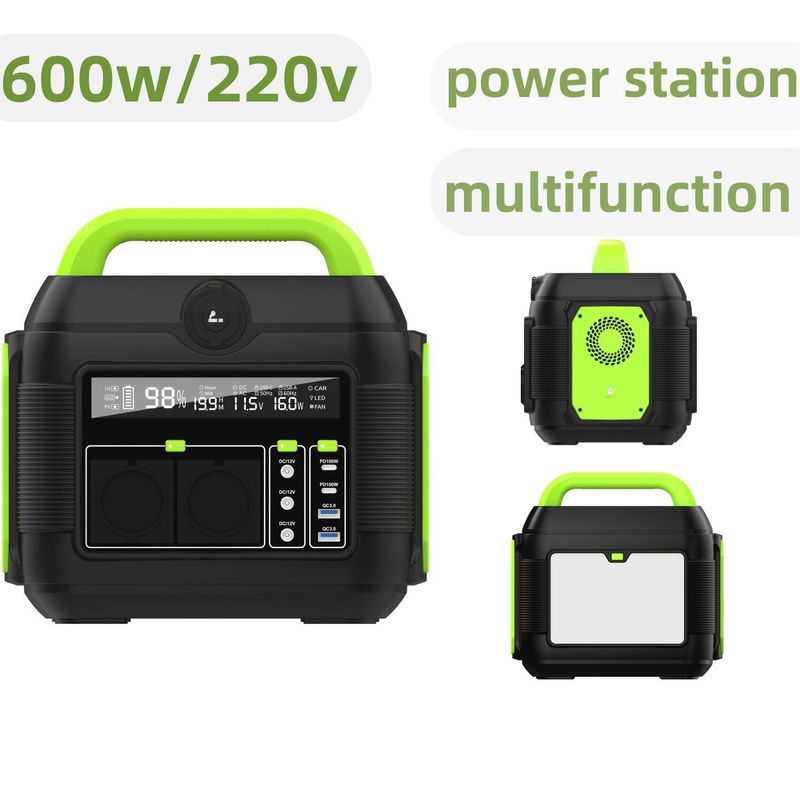 Un AC Socket 600W Rechargeable Lighting Portable Mobile Power Station Solar Generator