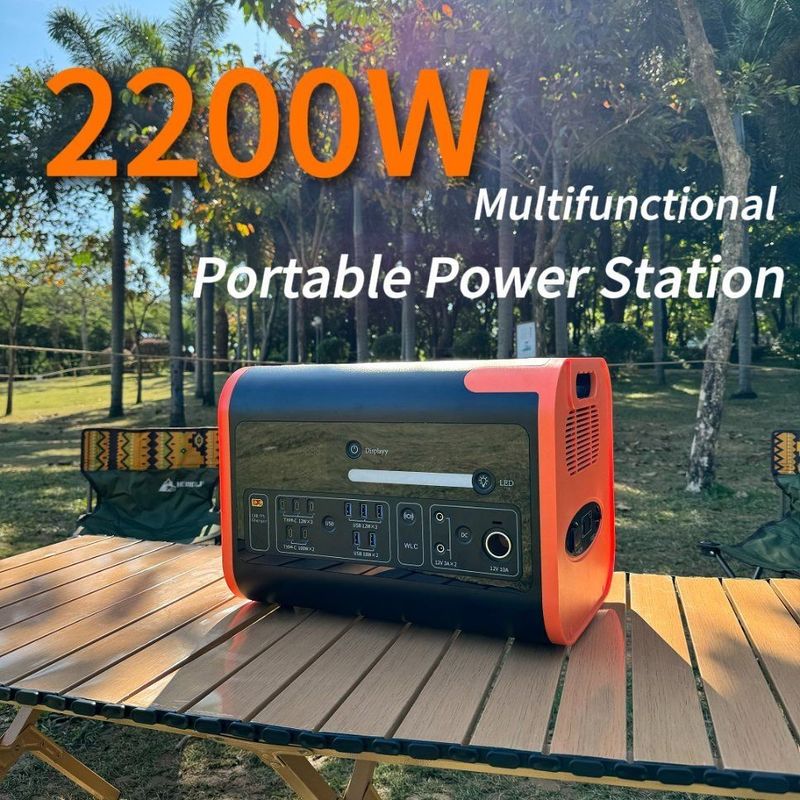 2200W Portable Power Station DC AC Output and 2000wh Solar Input for Outdoor Camping