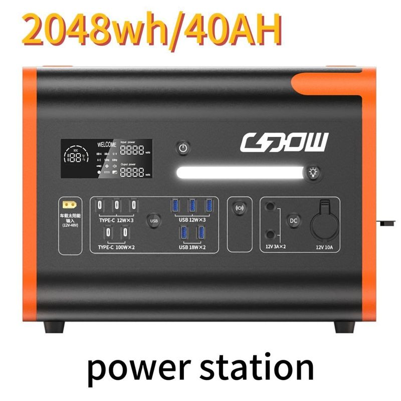 AC Pure Sine Wave 2200W/2048wh Portable Power Station for Outdoor Family Camping Trip