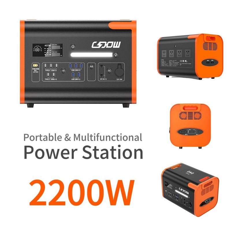 2200W Portable Power Bank with Type-C 3*18W/2*100W and 2500W Rechargeable Solar Panel