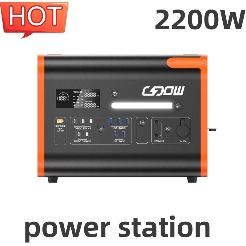 Pure Sine Wave Portable Power Station 2200W/2048wh for Outdoor Emergency Hot Orange